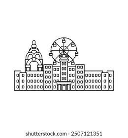 Kharkiv Line National Karazin University. Vector Illustration of Outline Ukraine Town. Buildings and Architecture.
