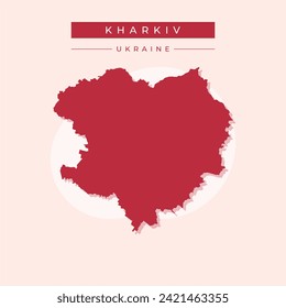 Ilustración de silueta vectorial del mapa de Kharkiv aislada en fondo blanco. Mapa de la región del territorio de Ucrania en el óblast de Kharkiv.