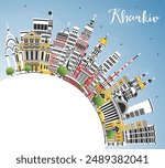 Kharkiv Ukraine City Skyline with Color Buildings, Blue Sky and Copy Space. Vector Illustration. Kharkiv Cityscape with Landmarks. Business Travel and Tourism Concept with Historic Architecture.