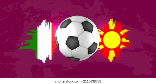 KHARKIV, UKRAINE - DECEMBER 19, 2021: FIFA World Cup 2022. Path C Italy vs North Macedonia. Qatar 2022 soccer match. Football championship duel versus teams. Vector illustration.