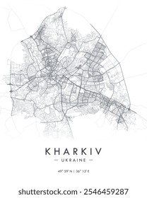 Kharkiv vector map. Detailed map of Kharkiv in Ukraine. Best free vector illustration. Tourist decorative street map.