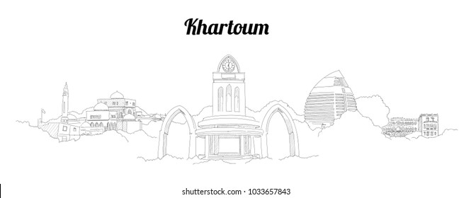 Khartoum city vector panoramic hand drawing sketch illustration 