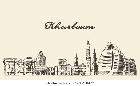 Khartoum skyline, Sudan, hand drawn vector illustration, sketch