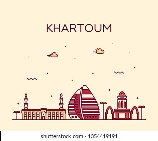 Khartoum skyline, Sudan. Trendy vector illustration, linear style