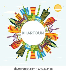 Khartoum Sudan City Skyline with Color Buildings, Blue Sky and Copy Space. Vector Illustration. Business Travel and Tourism Concept with Historic Architecture. Khartoum Cityscape.