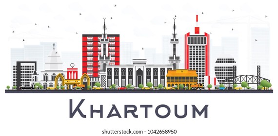 Khartoum Sudan City Skyline with Gray Buildings Isolated on White. Vector Illustration. Business Travel and Tourism Concept with Historic Architecture. Khartoum Cityscape with Landmarks.