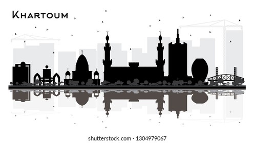 Khartoum Sudan City Skyline Silhouette with Black Buildings and Reflections Isolated on White. Vector Illustration. Tourism Concept with Historic Architecture. Khartoum Cityscape with Landmarks.