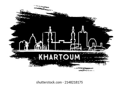 Khartoum Sudan City Skyline Silhouette. Hand Drawn Sketch. Business Travel and Tourism Concept with Historic Architecture. Vector Illustration. Khartoum Cityscape with Landmarks.