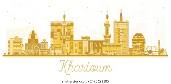 Khartoum Sudan City Skyline silhouette with golden Buildings Isolated on White. Vector Illustration. Business Travel and Tourism Concept with Historic Architecture. Khartoum Cityscape with Landmarks.