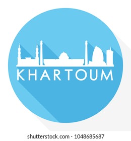 Khartoum Sudan, Flat Icon Skyline Silhouette Design City Vector Art Round Logo.