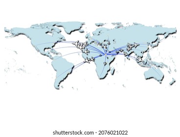 Khartoum-Sudan in concept vector illustration, map showing flights from Khartoum-Sudan to major cities around the world.
