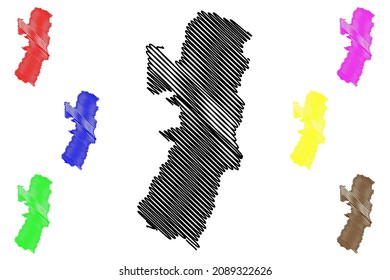 Khawzawl district (Mizoram State, Republic of India) map vector illustration, scribble sketch Khawzawl map