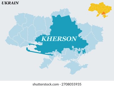 Mapa vetorial da cidade de Kherson, Ucrânia - Porto estratégico do rio e capital regional com a ilustração do delta do rio Dnipro