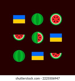 Kherson Ukraine Flag Watermelon. Vector Illustration of Ukrainian City Symbol.