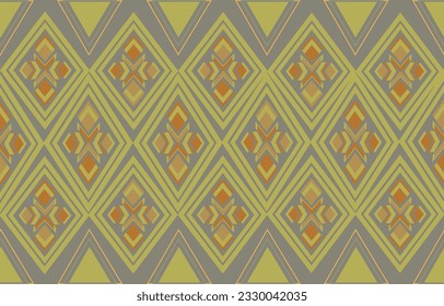 Patrón Khid, Patrón Khid Moderno Tailandés, Diseño para telas, araña, libro de chatarra, arte mural, moda, gris, verde, amarillo, azul, naranja rojo. Patrón étnico de Ikat.