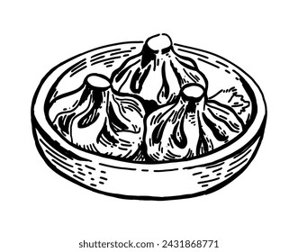 Khinkali. Dish of Georgian cuisine. Vector illustration on white background