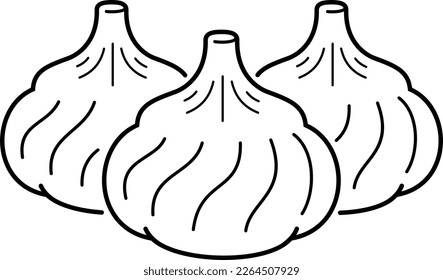 Khinkali. Georgian cuisine. Vector outline illustration.