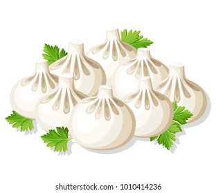 Khinkali georgian dumplings with herb ector illustration isolated on white background website page and mobile app design.
