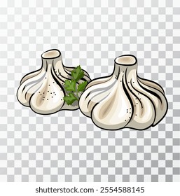 Khinkali hand drawing vector illustration. Isolated on transparent background. Vector illustration.