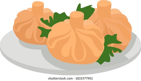 Khinkali on a plate, illustration, vector on white background