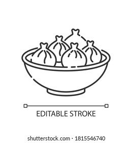 Khinkali pixel perfect linear icon. Georgian meal recipe. Chinese dumpling. Oriental dish. Thin line customizable illustration. Contour symbol. Vector isolated outline drawing. Editable stroke