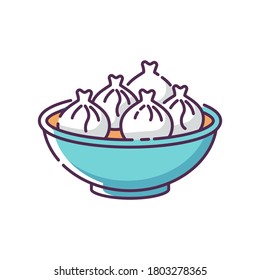 Khinkali RGB color icon. Georgian meal recipe. Chinese dumpling. Oriental dish. National culinary, traditional cuisine. Cookery recipe. Hot Hong Kong food. Isolated vector illustration