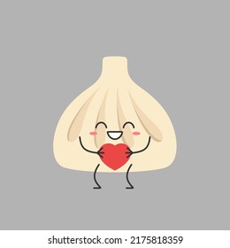 Khinkali traditional Georgian dumpling character cartoon love sign heart favorite smiling face happy joy emotions icon vector illustration.
