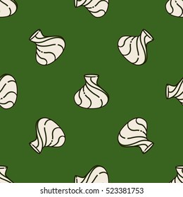 Khinkali virid pattern. Dumplings with meat, cheese, greens. Georgian national food.  Background for cafe, restaurant, catering. Design texture for menu, booklet, banner, website. Vector illustration.