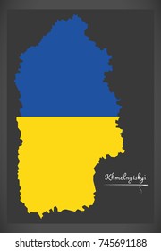 Khmelnytskyi map of Ukraine with Ukrainian national flag illustration