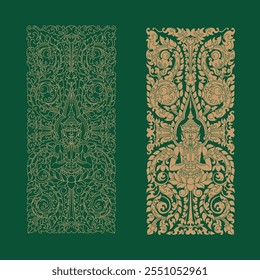 Khmer ancient art style drawing base on art of Cambodia Royal Palace Door. it's perfect for classic building gate, government building, culture project. Traditional ornament art of Cambodia.