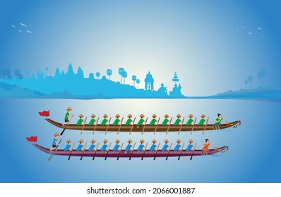 Khmer water festival, Bon Om Touk,or Cambodian Water Festival,Cambodian festival, Cambodia Traditional Boat Racing on water festival Group man, Bon Om Tuk, Bondet Protit, Sam Peah Prea