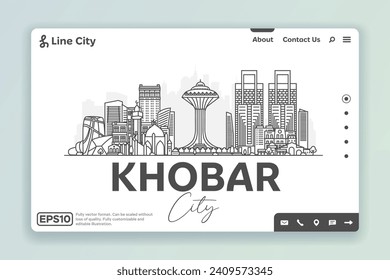 Khobar - Saudi Arabia architecture line skyline illustration. Linear vector cityscape with famous landmarks, city sights, design icons. Landscape with editable strokes.