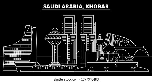 Khobar silhouette skyline. Saudi Arabia - Khobar vector city, saudi arabian linear architecture. Khobar travel illustration, outline landmarks. Saudi Arabia flat icon, saudi arabian line banner