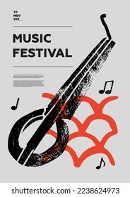 khomus, jaw harp, folk. Music festival poster. String musical instruments. Competition. A set of vector illustrations. Minimalistic design. Banner, flyer, cover, print.