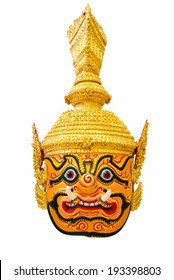 Khon, Giant mask in native Thai style, use in royal performance, on white background