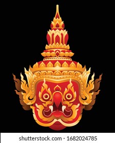 Khon Ramayana Garuda mask. Thai art graphic vector