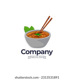 Khoresht Food Vintage Design Elements, Logo Template For Banner, Khoresht Illustration And Logo Minimal Business
 Premium Elements With Spoon And Chopstick Vector Color Emblem.
