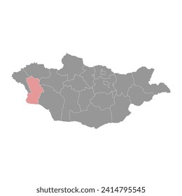 Khovd province map, administrative division of Mongolia. Vector illustration.