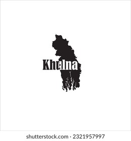 Mapa de Khulna y diseño de letras negras sobre fondo blanco