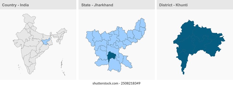 Mapa del distrito de Khunti (estado de Jharkhand, República de la India), Distrito de Khunti, estado de Jharkhand, República de la India, Gobierno de Jharkhand, territorio de la India, India oriental, política, aldea, turismo