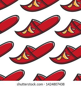 Khussa Slipper or flip flop seamless pattern Turkish shoe with ornament vector traditional eastern footwear shoe with curved nose garment endless texture clothing element wallpaper print arab outfit