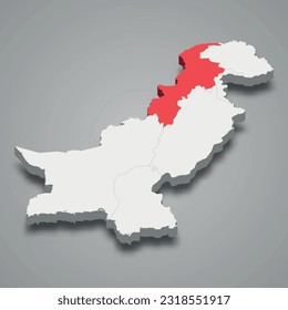 Khyber Pakhtunkhwa state location within Pakistan 3d isometric map