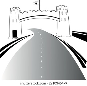 Khyber Pass Peshawar Khyber Pakhtunkhwa Monument Landmark Line Art - Vector illustration