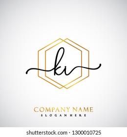 KI Initial Handwriting logo template vector