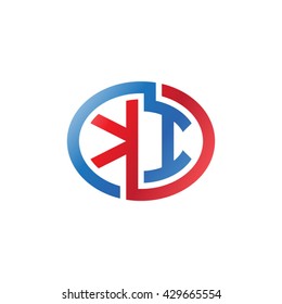 KI initial letters looping linked ellipse logo red blue