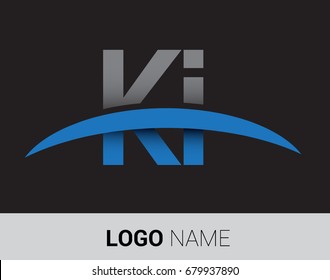 KI initial logo company name colored grey and blue swoosh design.