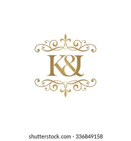 K&I Initial logo. Ornament ampersand monogram golden logo