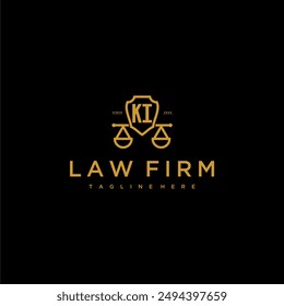 KI initial monogram for lawfirm logo with scales and shield luxury image