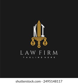 KI initial monogram for lawfirm logo with sword and scale