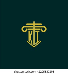 KI initial monogram logo design for law firm with pillar vector image